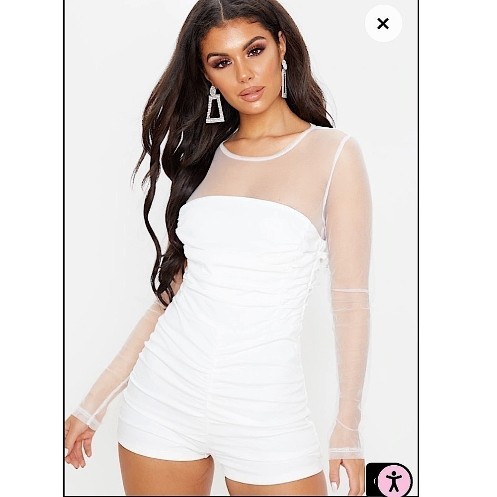 PRETTY LITTLE THING White Mesh Long Sleeve Romper women size 2